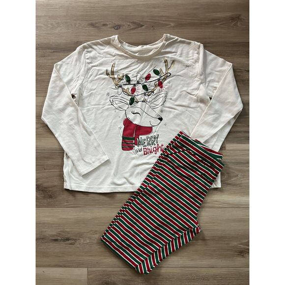 BNWOT Youth Kids Christmas Reindeer Lights PJs Pajama Pants Long Sleeve Shirt xl - Picture 6 of 6